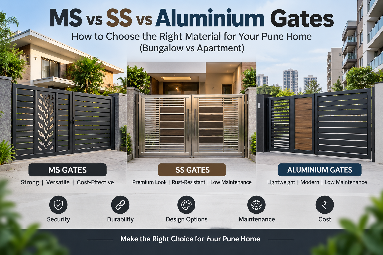 MS vs SS vs Alluminium material comparison